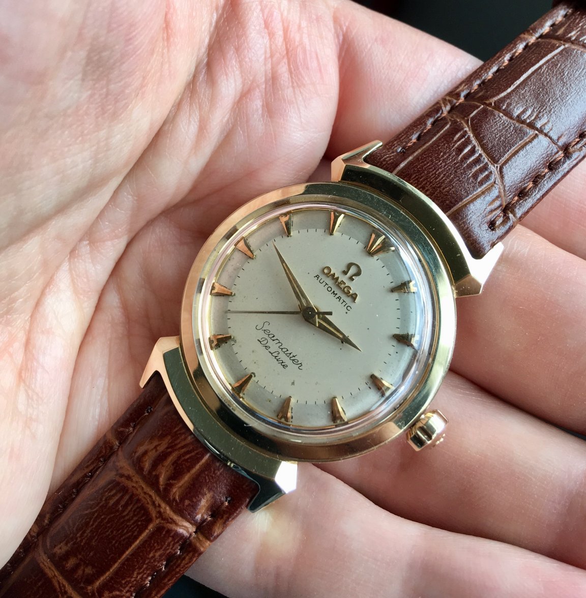 Sold Omega Seamaster Deluxe Solid K Gold Rare Hooded