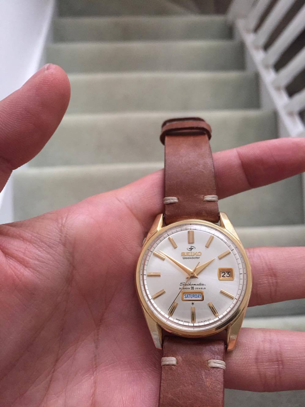SOLD: Vintage Seiko 1960s Seikomatic 'Weekdater' 38mm Gold Plated w/  Original Box (6218-8971) | Omega Forums