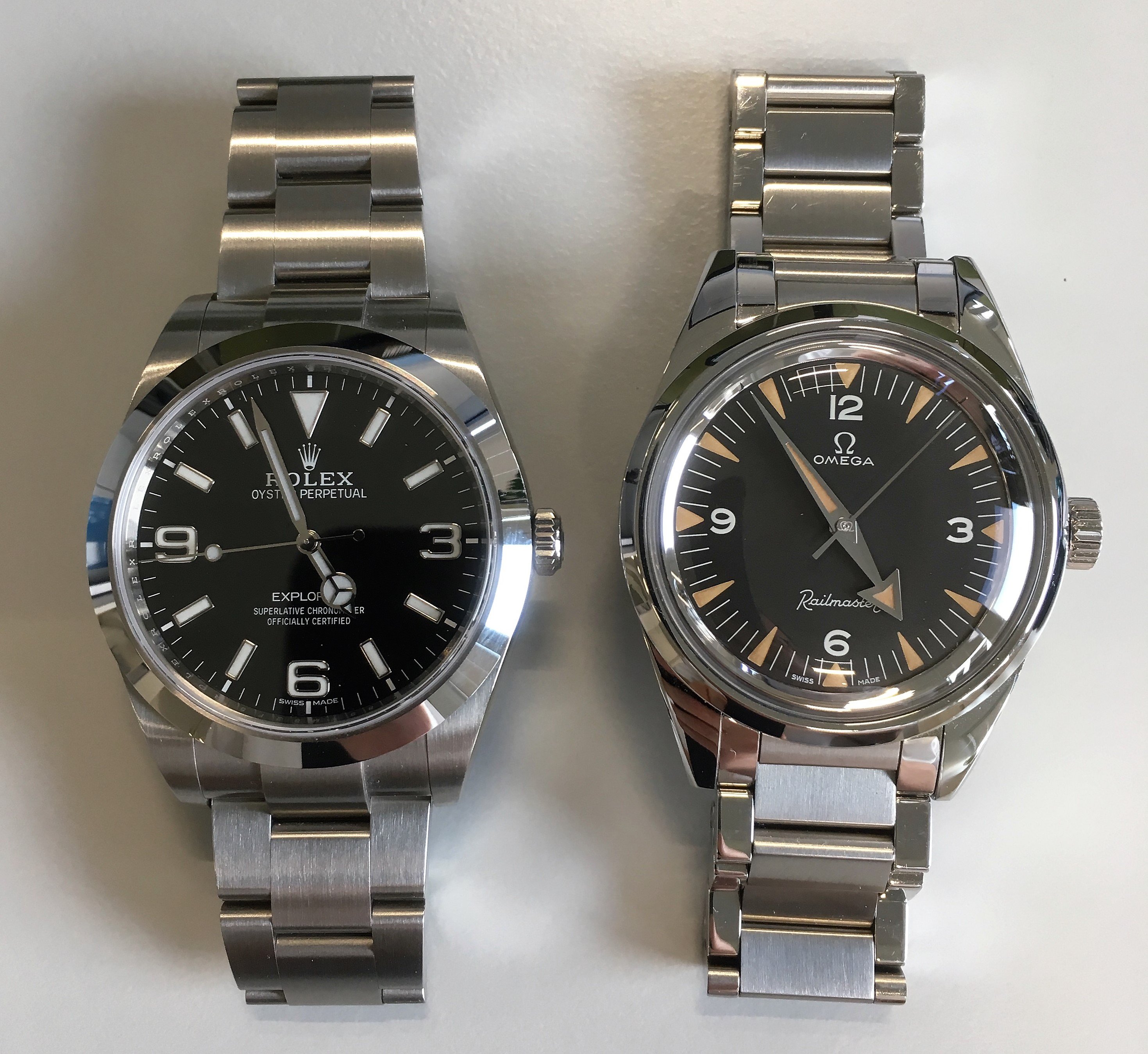 Rolex explorer 2025 vs omega railmaster