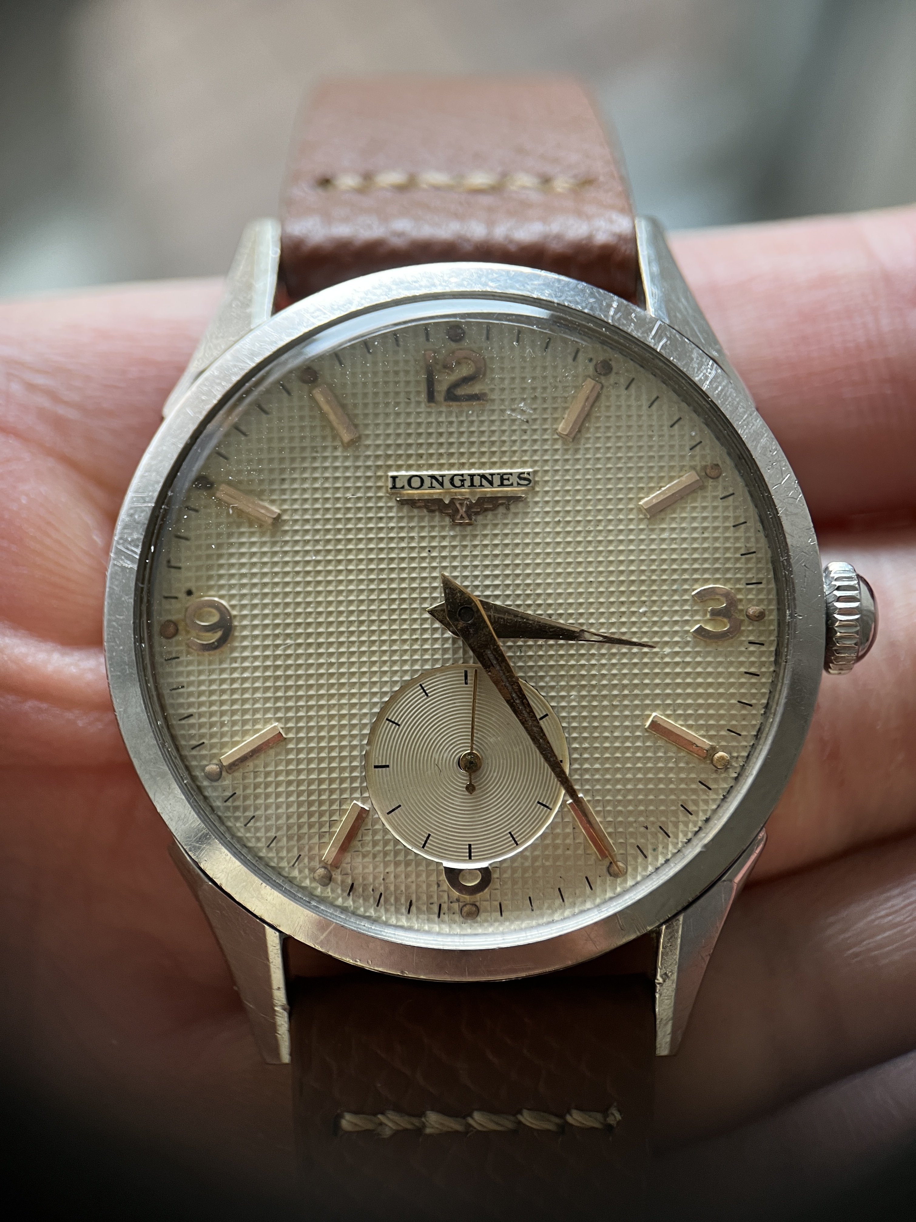 WITHDRAWN Rare Longines waffle dial Ref.6404 Now 650