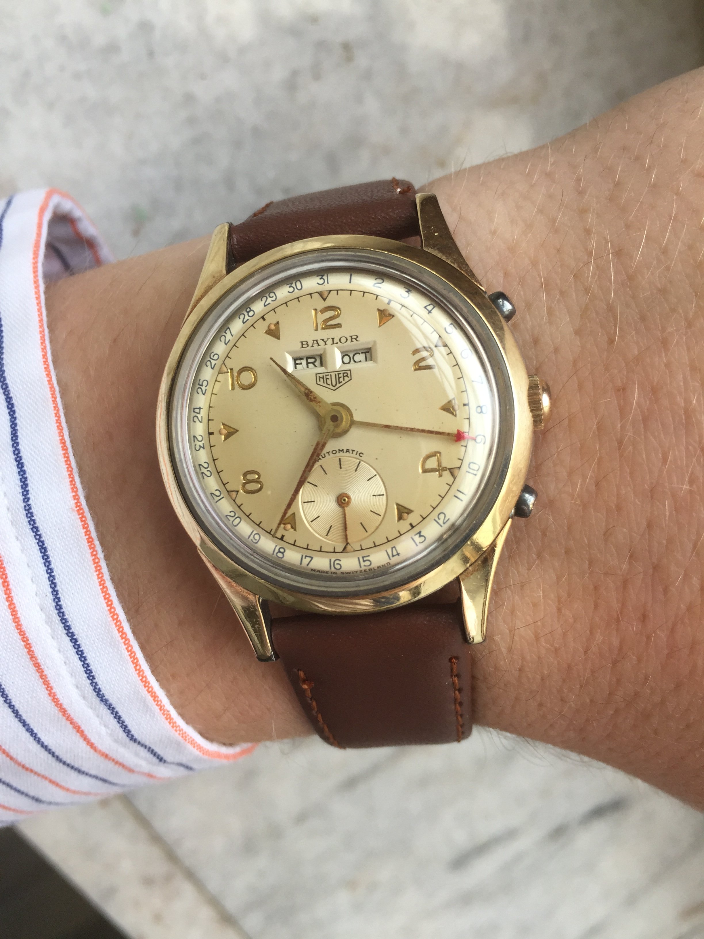 SOLD - Baylor Heuer Triple Date Vintage Bumper Movement | Omega