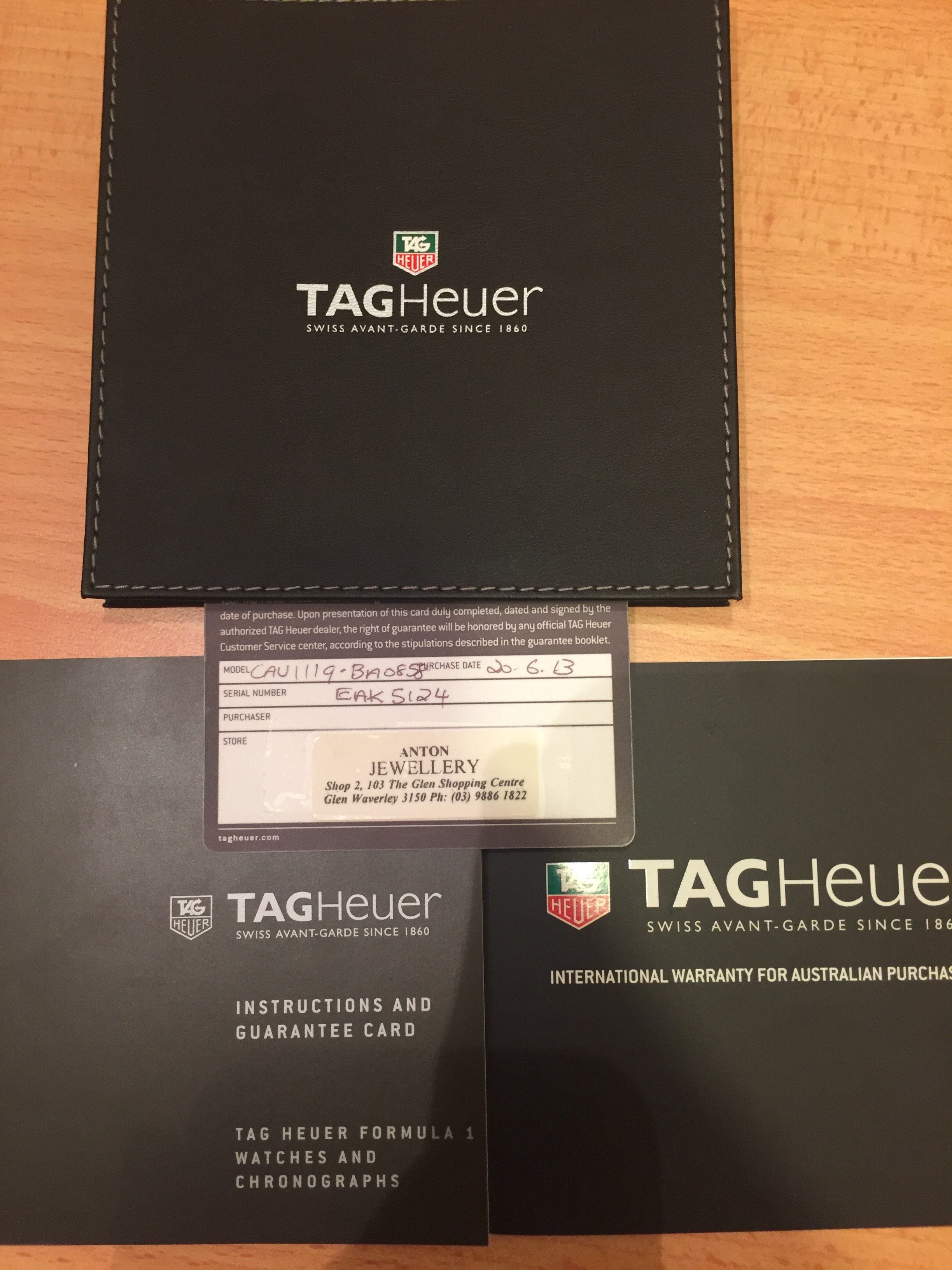 TAG Heuer Guarantee Booklet and International Warranty Card Watches