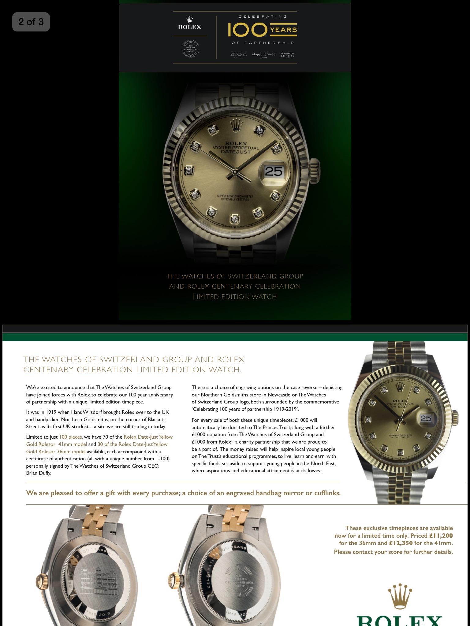 Rolex and WOS 100 years anniversary 