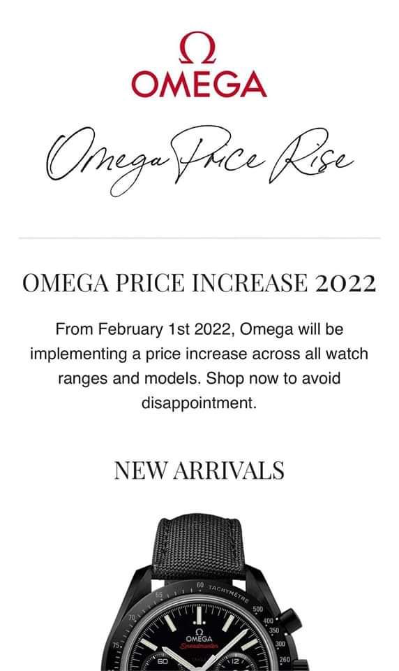 1 feb 2022 price increase Omega Forums