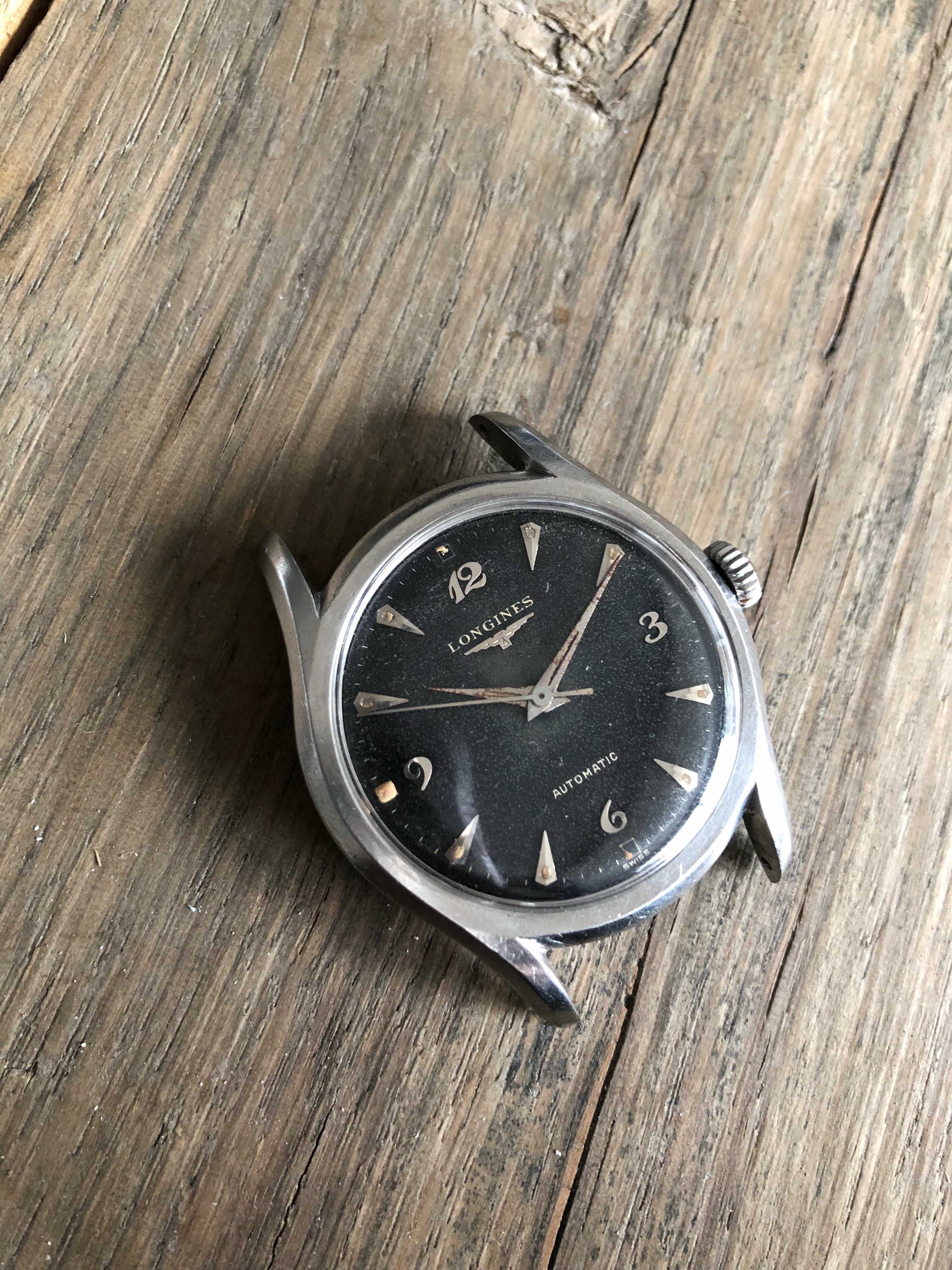 SOLD Longines ref 6536 black dial with Breguet numerals Omega