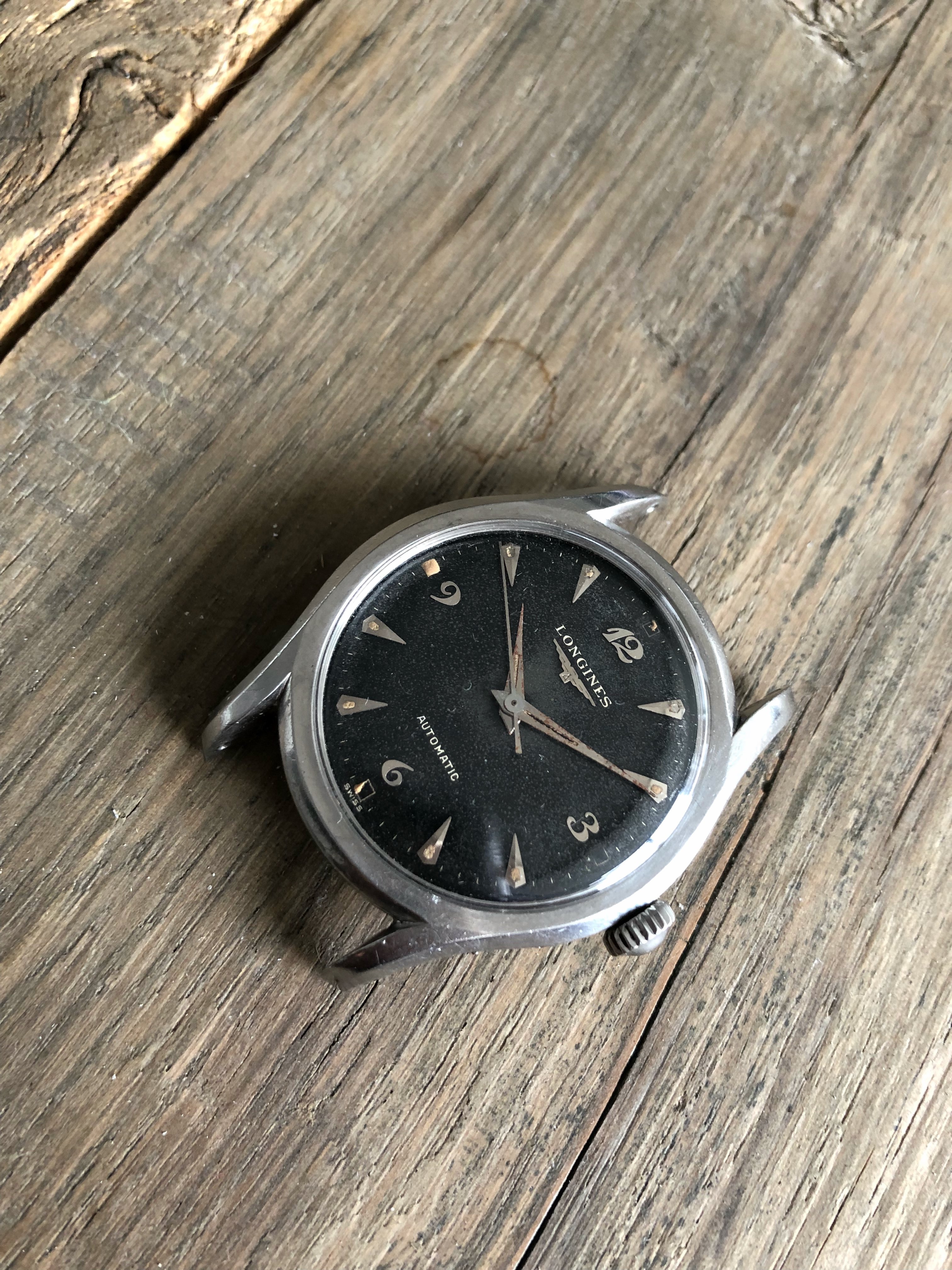 SOLD Longines ref 6536 black dial with Breguet numerals Omega