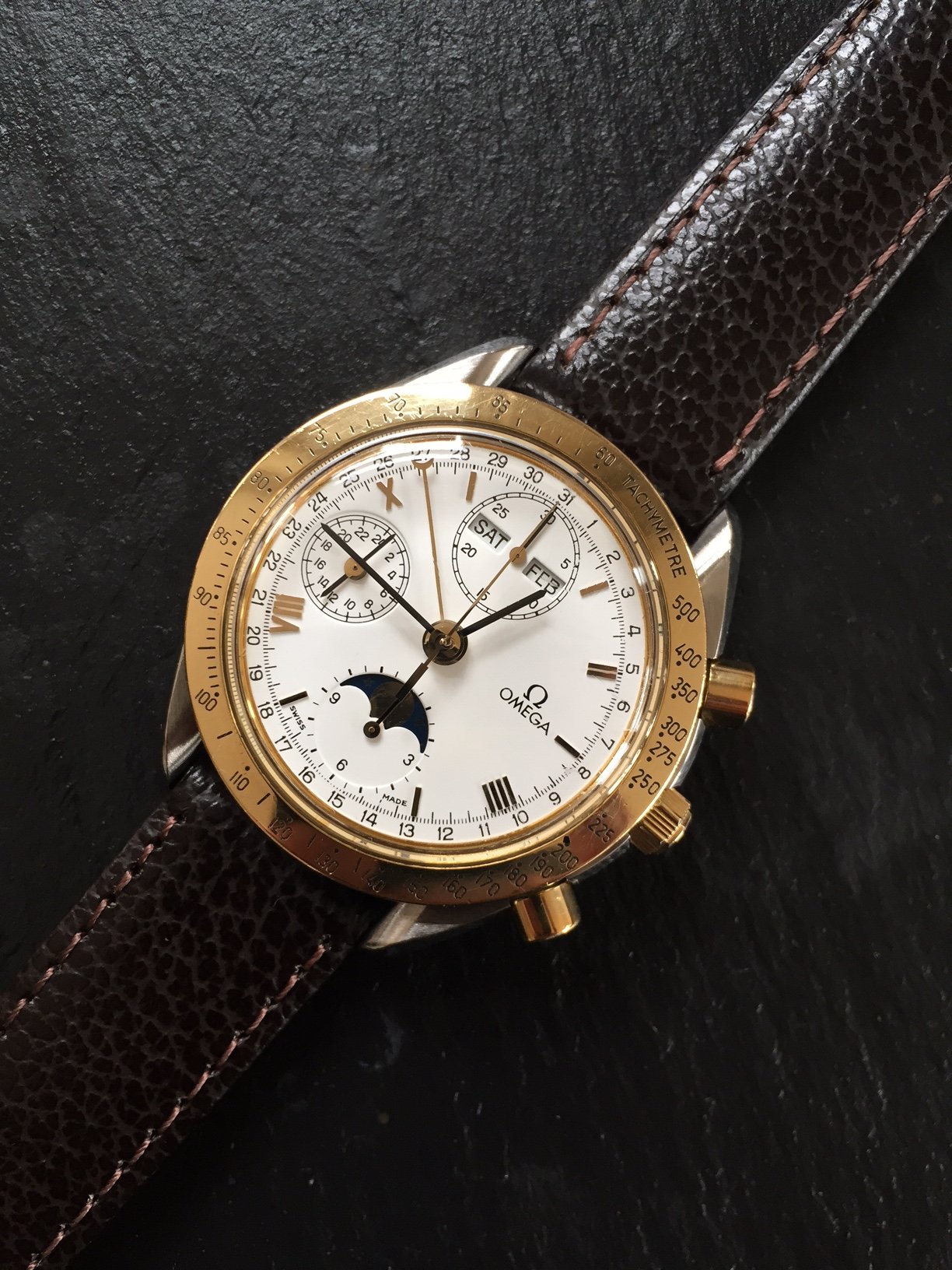 WITHDRAWN Omega Speedmaster moonphase Calendar very rare bi