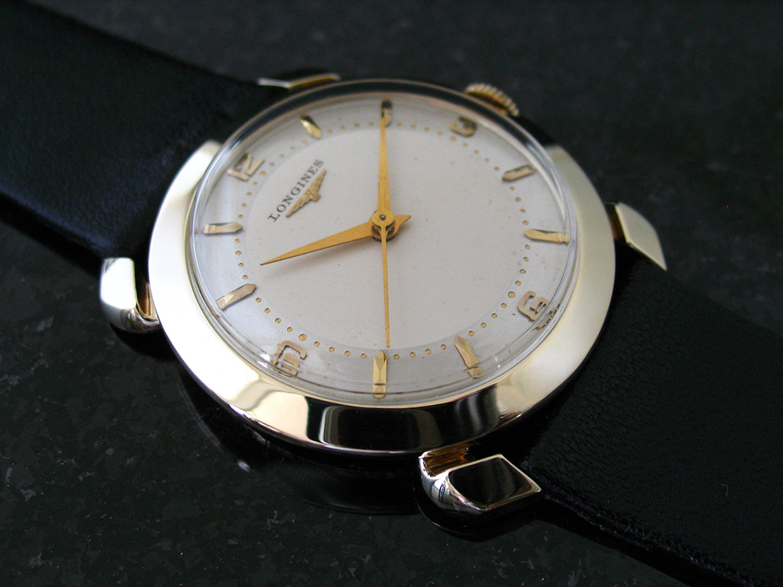 SOLD 14K Solid Gold 1952 Longines Caliber 22LS Fancy TURTLE