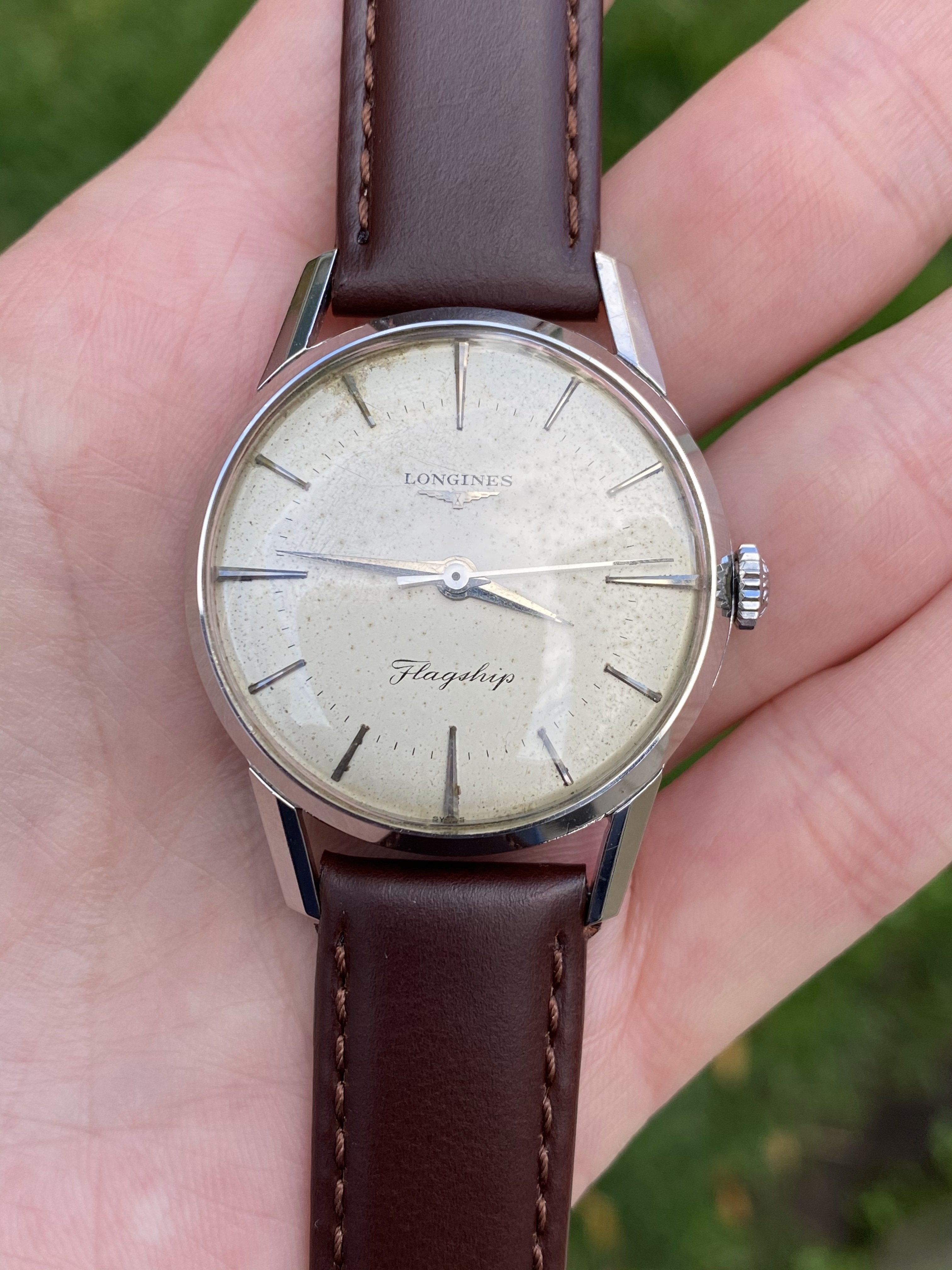 SOLD Now 525 1958 Stainless Steel Longines Flagship Manual Wind