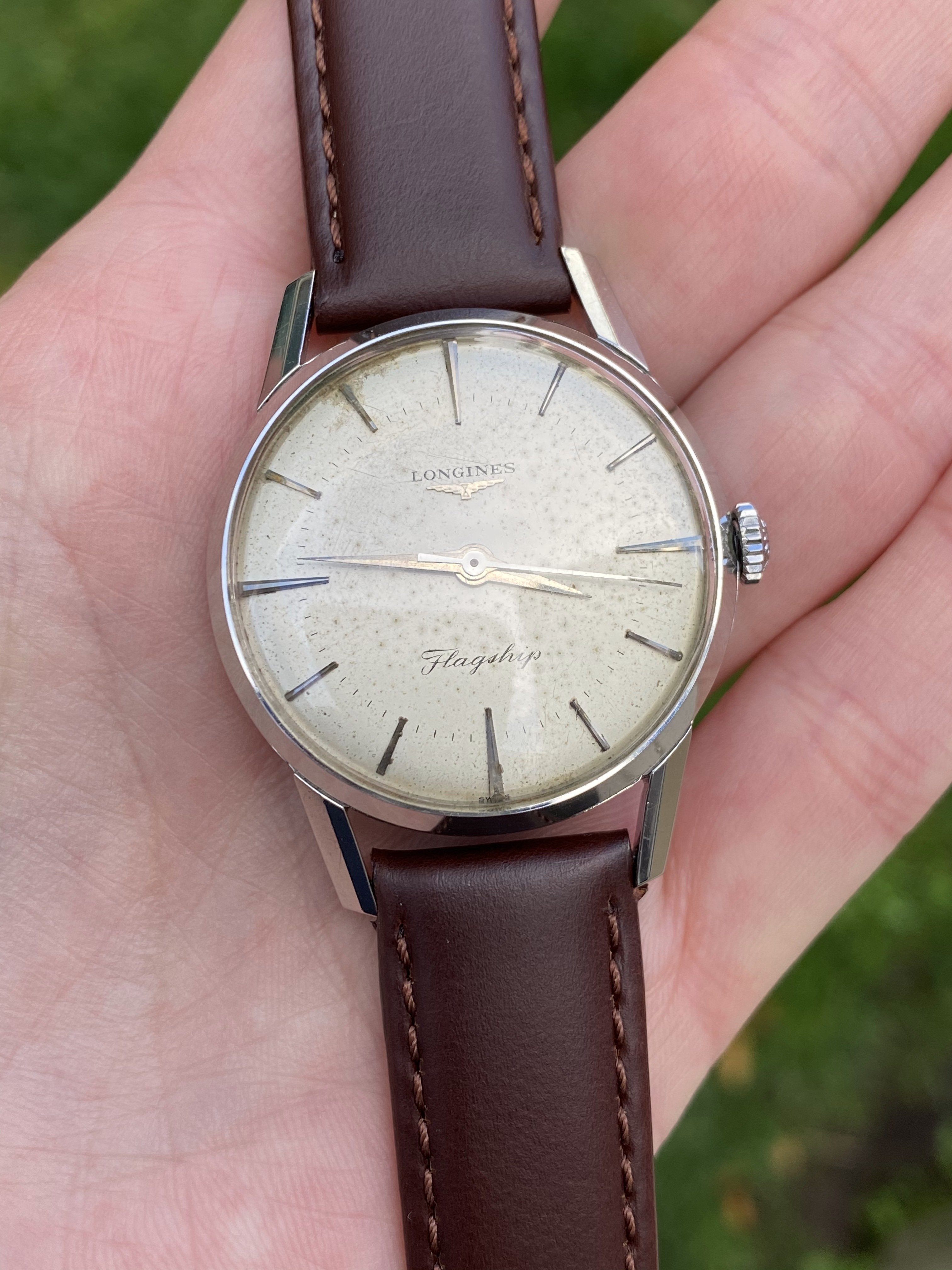 SOLD Now 525 1958 Stainless Steel Longines Flagship Manual Wind