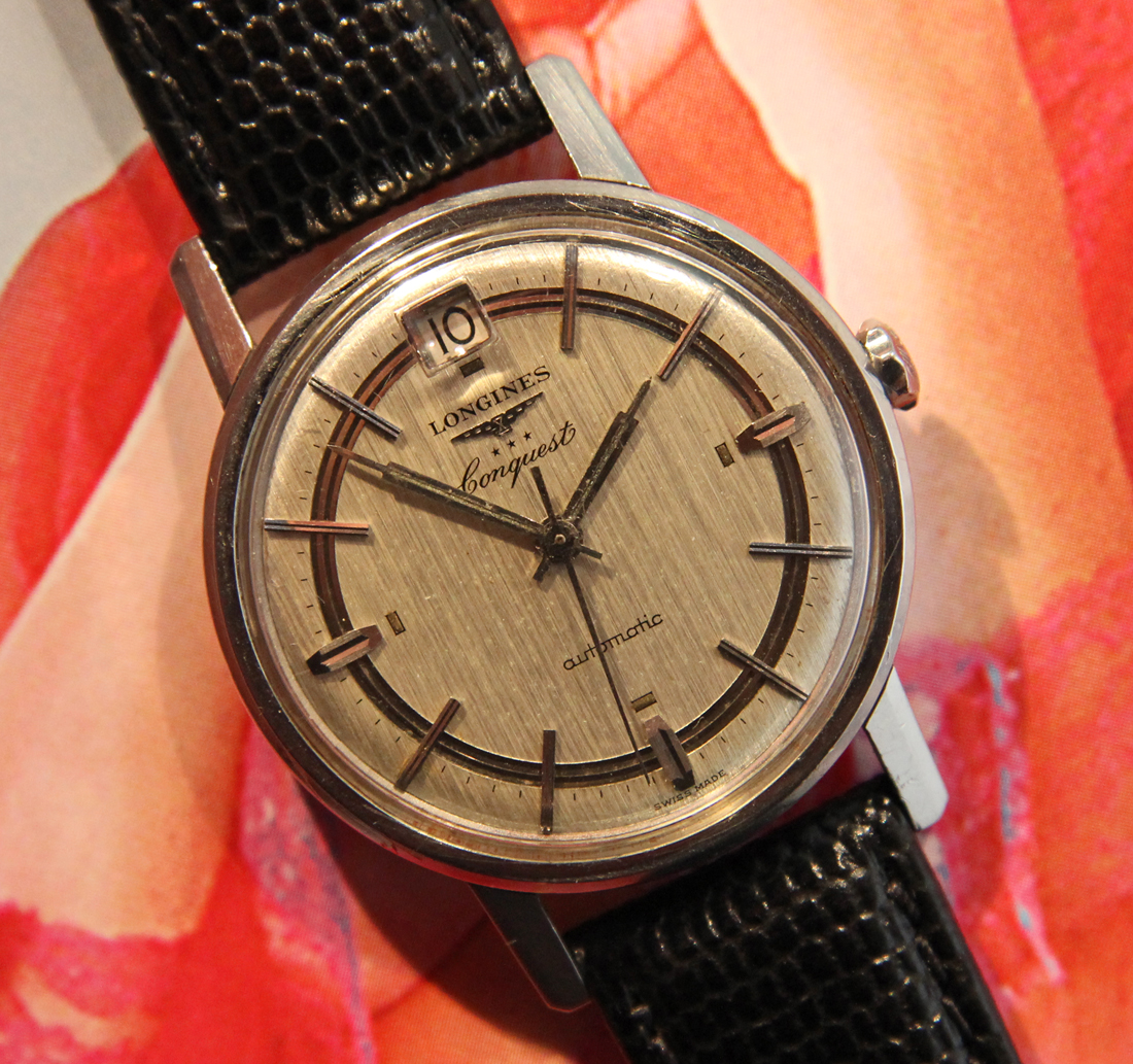 SOLD Vintage Steel Longines CONQUEST Cal. 291 Auto w Beautiful Silver Track Dial SERVICED Omega Watch Forums