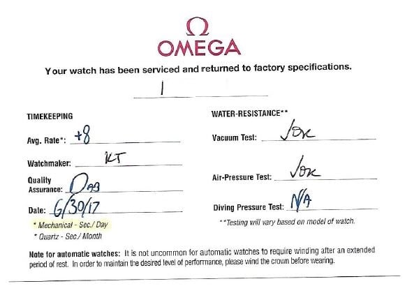 Service Warranty Card | Omega Forums