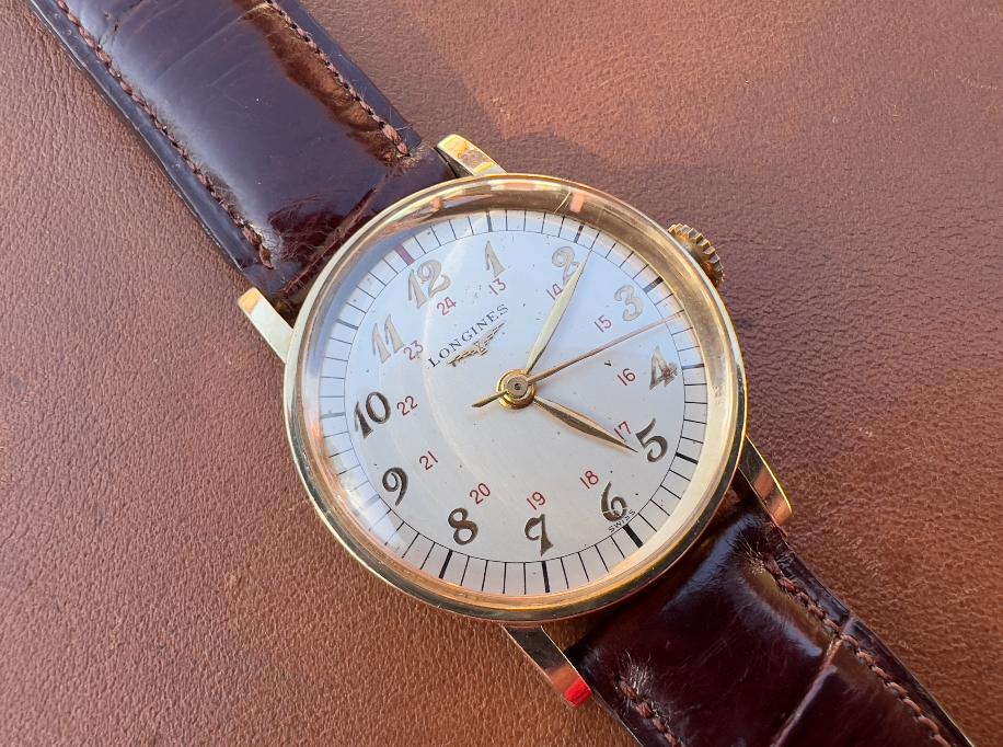 SOLD 1952 Longines Hacking 12L with Breguet 12 24hr Dial