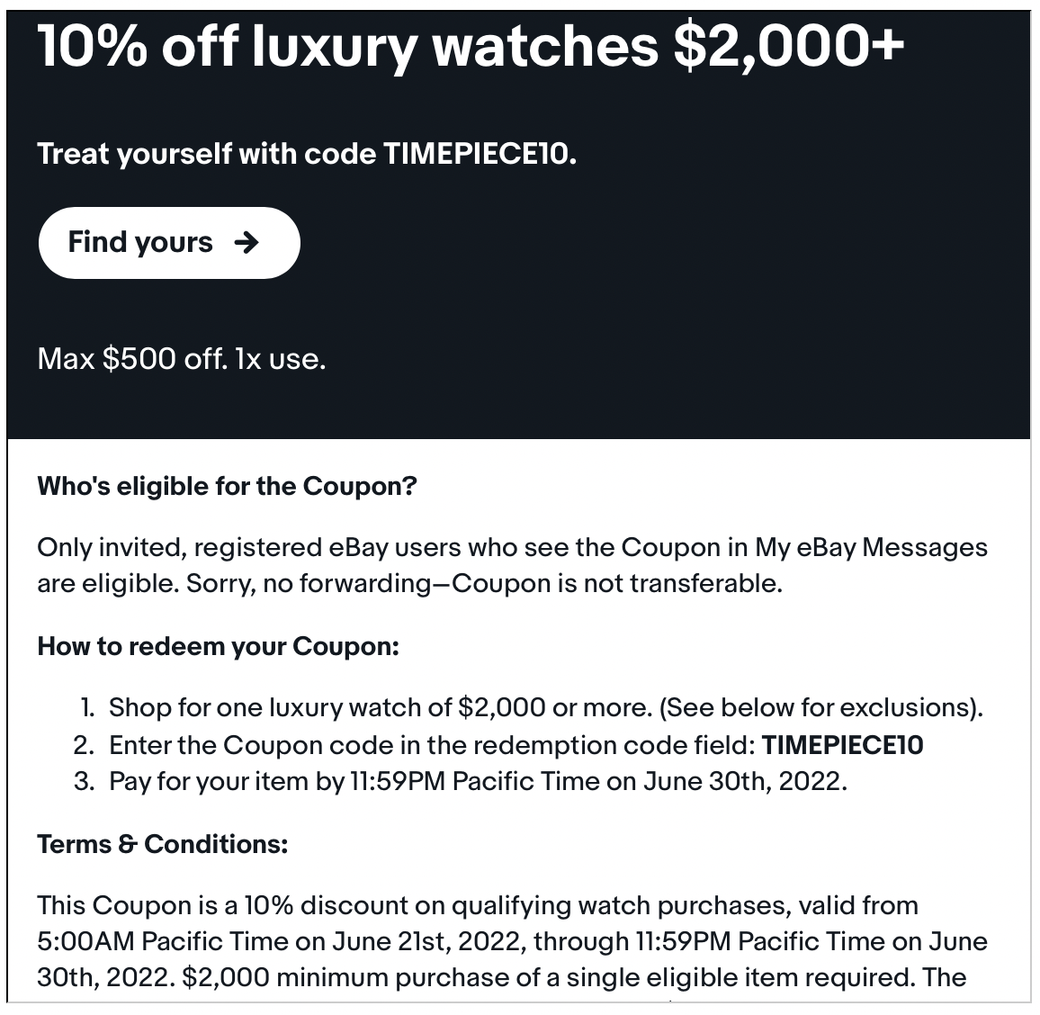 Timepiece coupon code sale