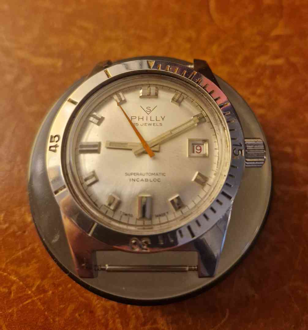 S. Philly Dive Watch, c. 1970, all steel, 20 atmos submarine case, ETA 2772