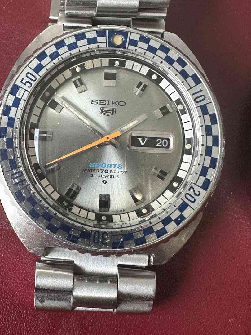 1972 Seiko 6119-7173 5 Sports Rally Dive Watch Silver Dial Checkered Bezel Serviced