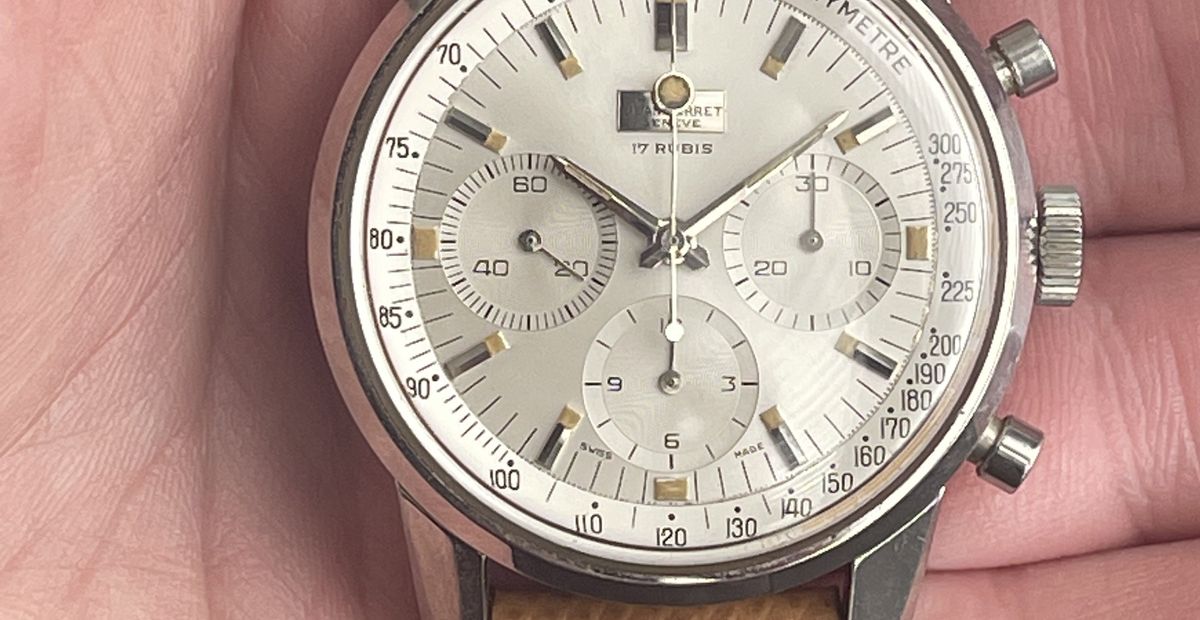 ♥ホワイトヴィンテージスケール SOLD - 1960s Jean Perret “Sherpagraph” Valjoux 72 Chronograph