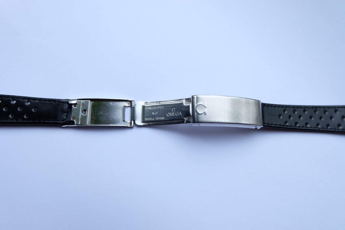 SOLD - NOS Omega black leather deployment strap No.27 18mm for ...