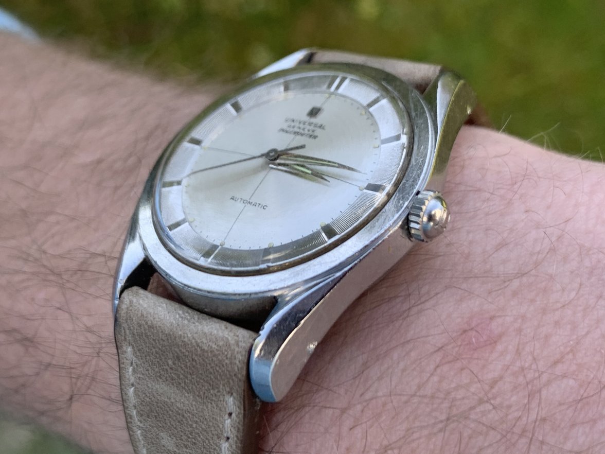 SOLD 1955 Universal Geneve Polerouter 202175 Bumper 138SS Movement