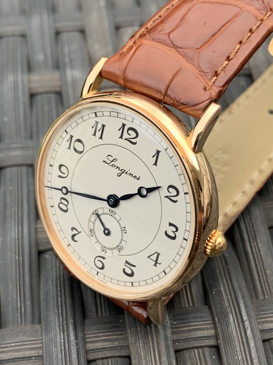 SOLD Longines HERITAGE 18K Rose Gold Arabic 34mm L47678732 EXC