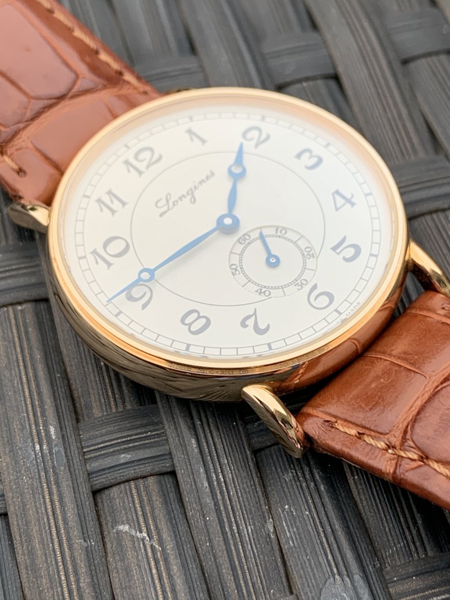 SOLD Longines HERITAGE 18K Rose Gold Arabic 34mm L47678732 EXC