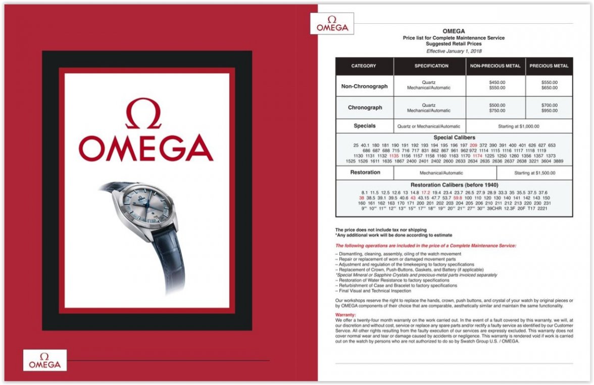 Omega shop service prices