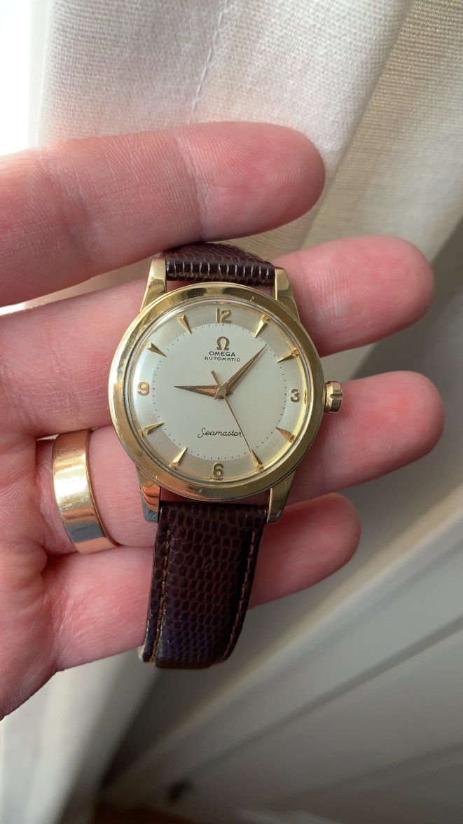 SOLD - 1958 Omega seamaster GX6250. GF BEEFY Lug. INCREDIBLE dial