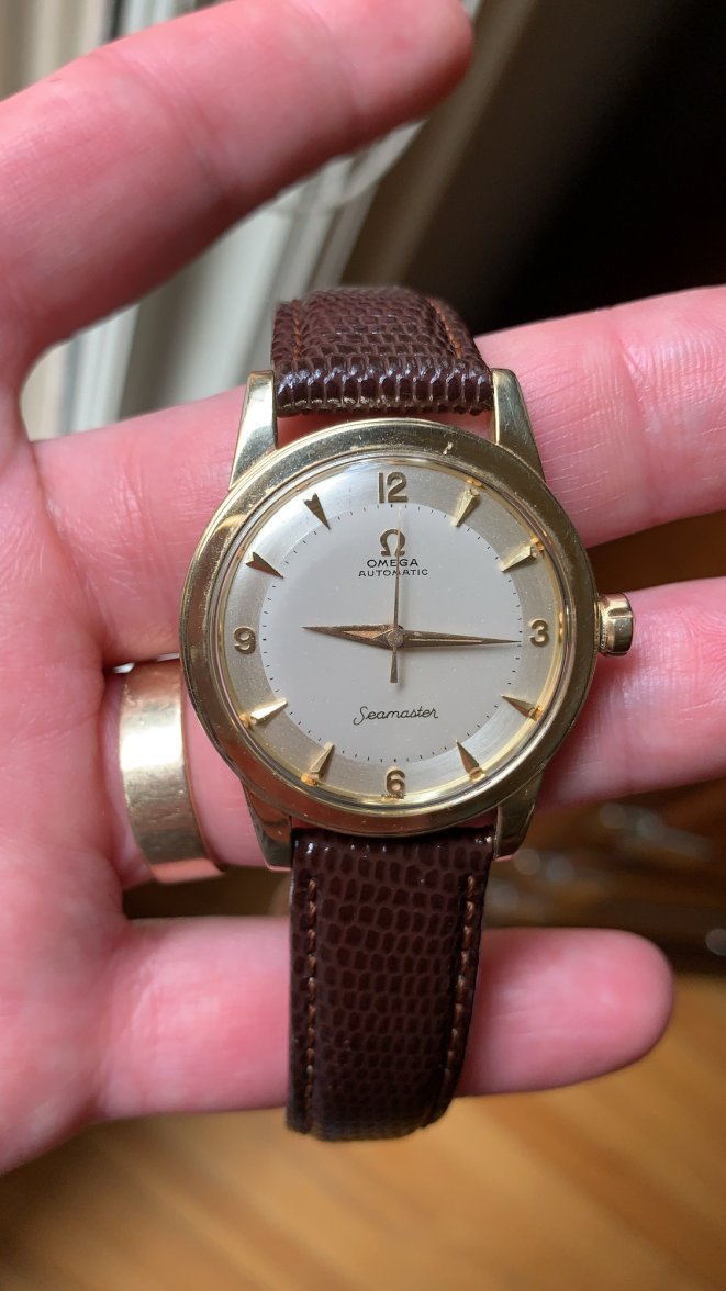 SOLD - 1958 Omega seamaster GX6250. GF BEEFY Lug. INCREDIBLE dial