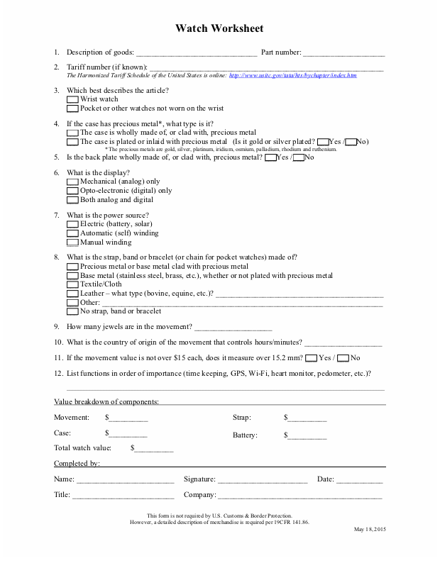 Filling Out A watch Form For US Customs Omega Forums