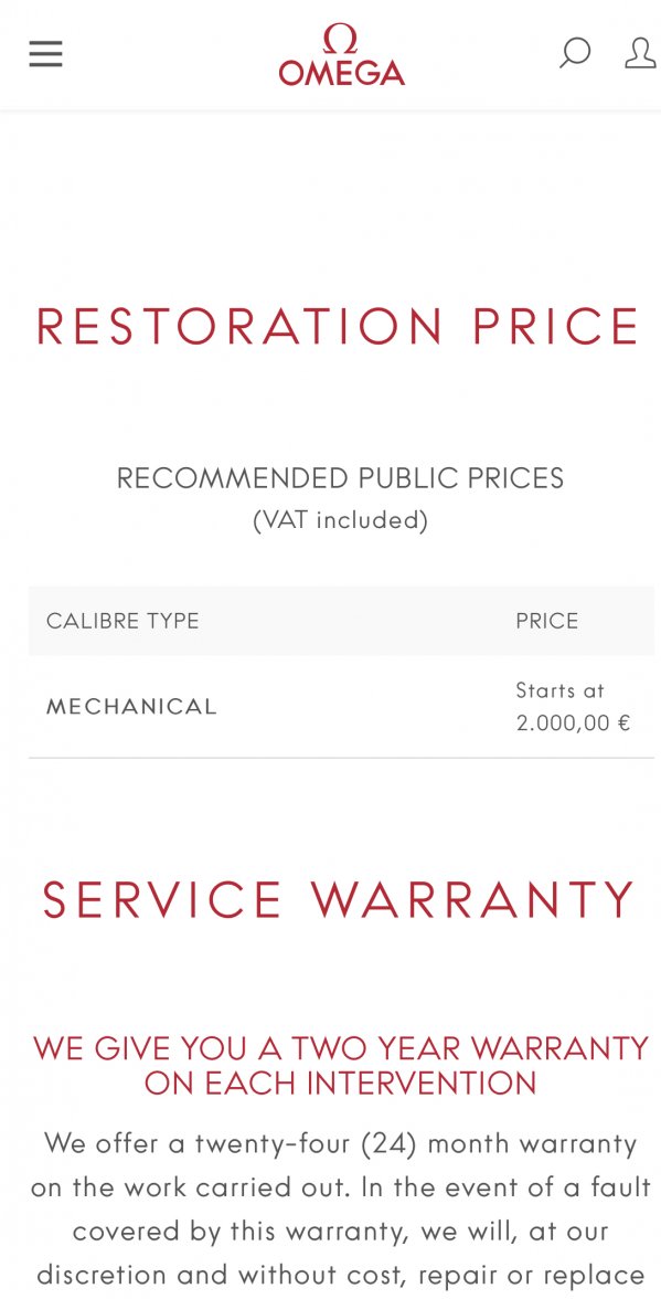 Omega service price online list