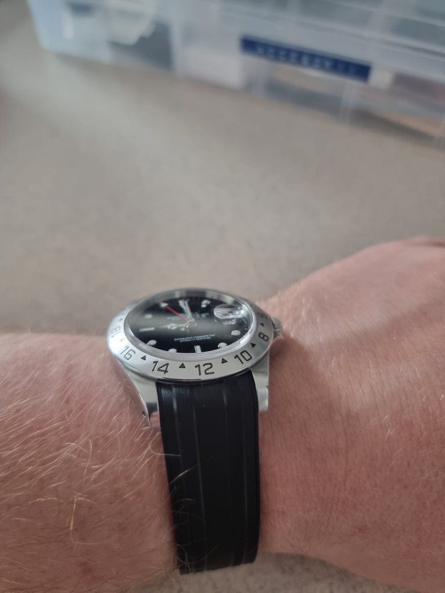 Omega OEM rubber strap on Rolex 