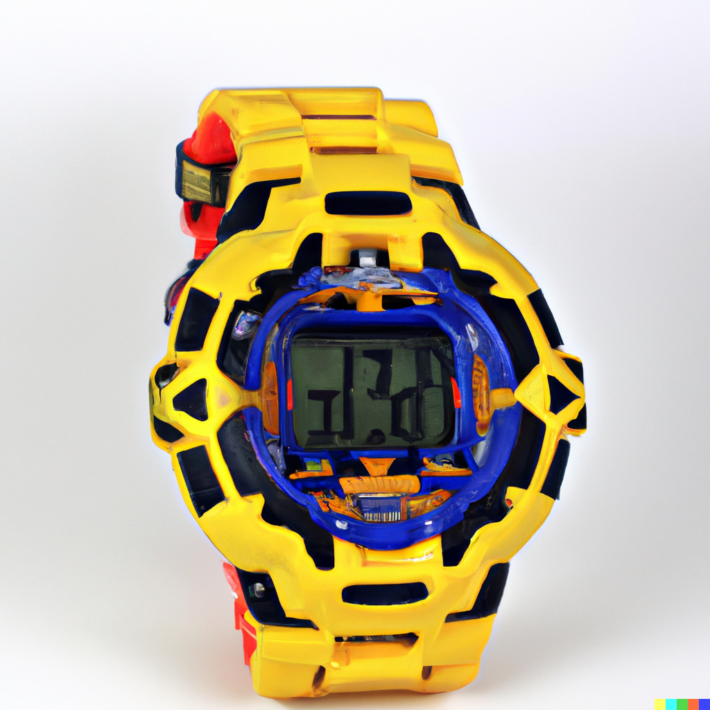 DALL·E 2022-08-01 06.55.22 - Yellow G-Shock with a blue digits and red bezel.png