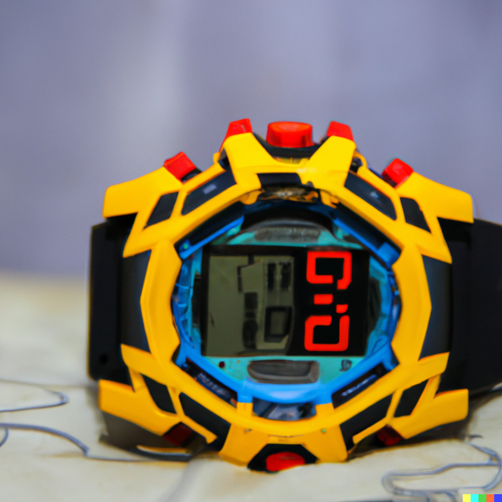 DALL·E 2022-08-01 06.55.36 - Yellow G-Shock with a blue digits and red bezel.png