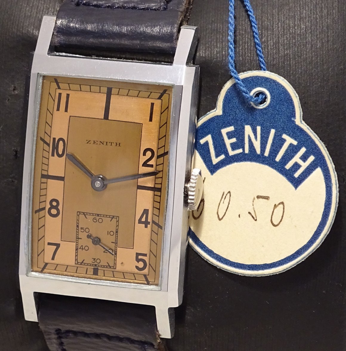 V.Rare Vintage Never Used (NOS) Zenith rectangular watch with sector copper dial 1.jpg