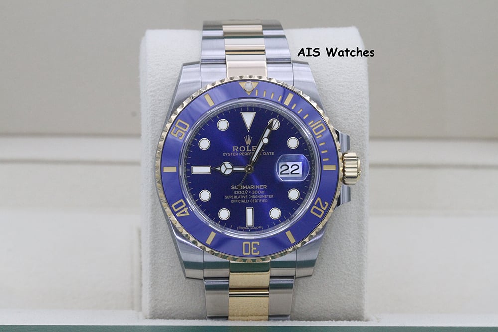 Rolex Submariner 18K YG/SS 116613 LB SunBurst Blue Dial 40MM Box & Papers