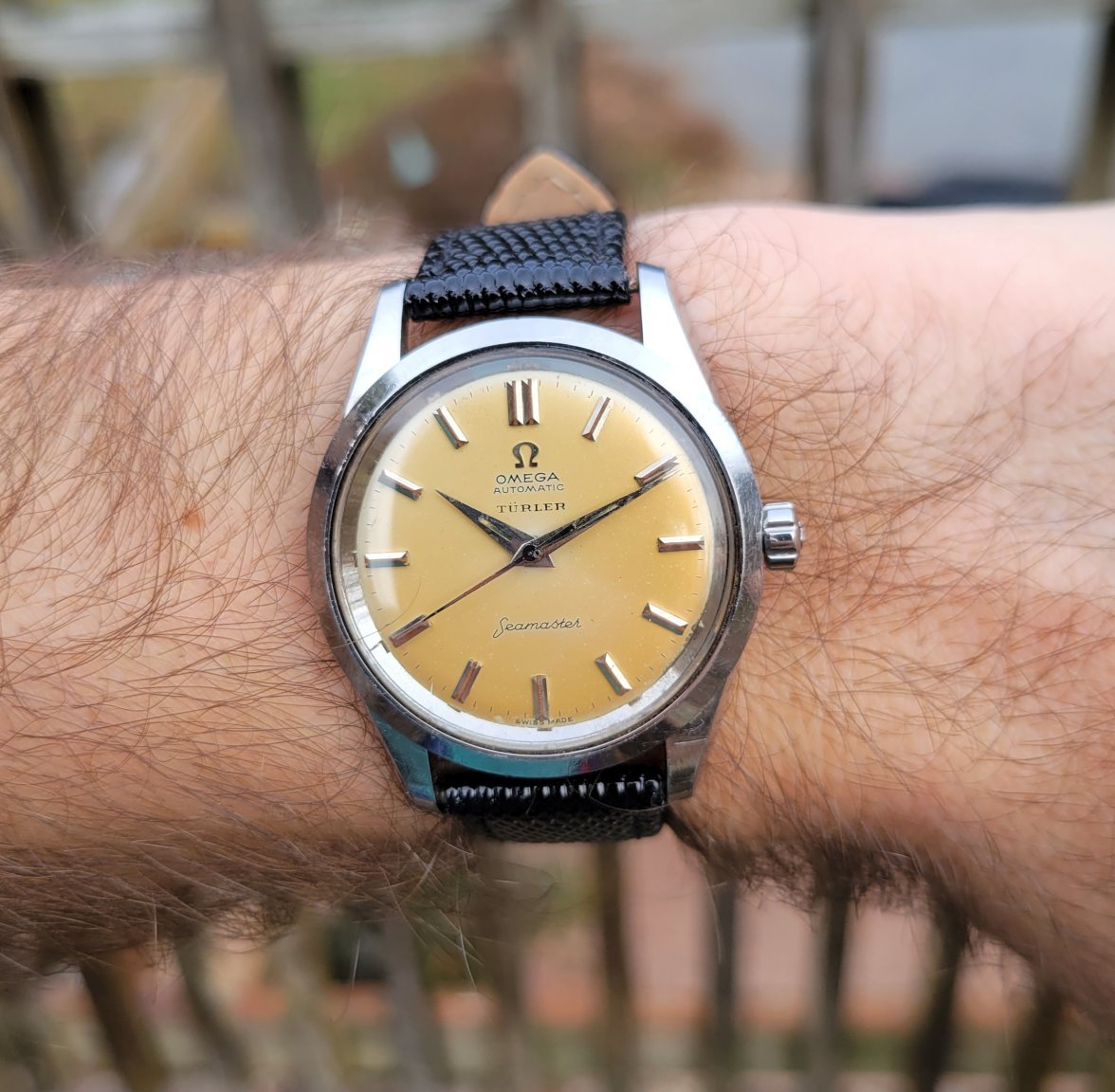 SOLD OMEGA Seamaster 2975 Large Seahorse Double Signed Patina