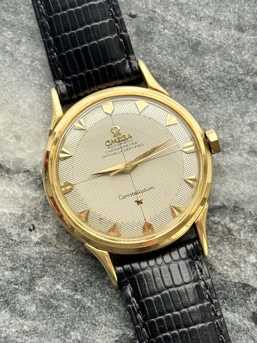 SOLD First gen Omega Constellation 2648 in 18k YG cross hair honeycomb dial arrowhead indices serviced Omega Forums