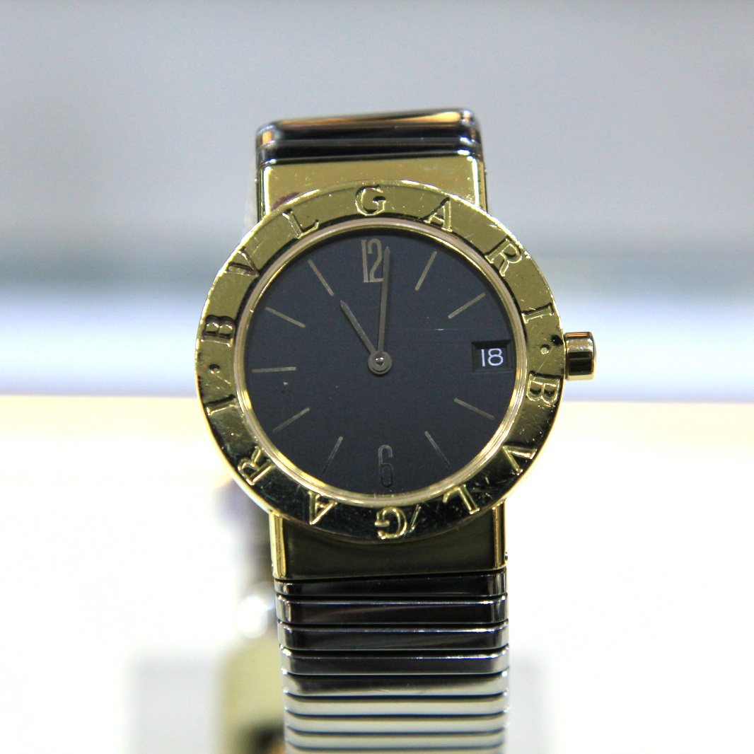 FS - Bvlgari Tubogas BB30GSCD 18kt Gold Case Steel Bracelet Black Dial