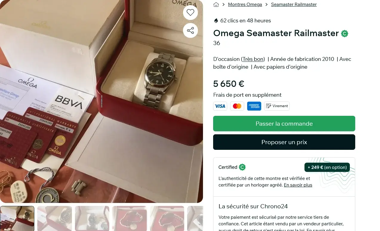 Screenshot 2024-09-24 at 17-28-04 Omega Railmaster 36 à vendre pour 5 650 € par un Vendeur pa...webp