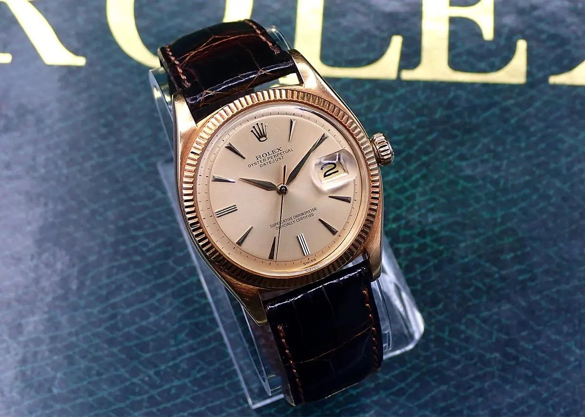 ク*ズ様 1950s Rolex Super Balance 18KPG SOLD - Vintage 1950s Rolex 18k YG Datejust ref. 6605 w/Spectacular