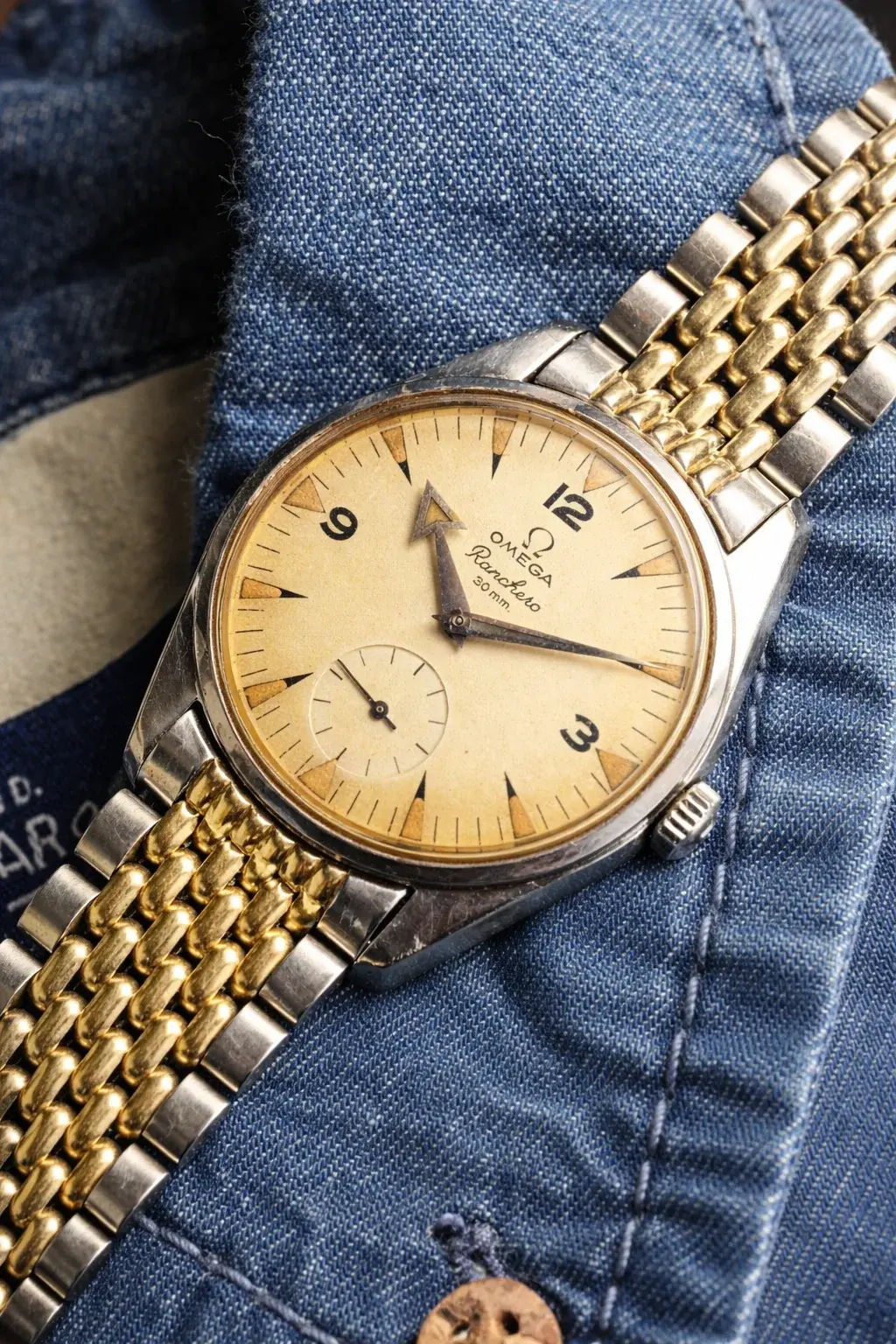 Vintage Omega Ranchero with two-tone bracelet.webp