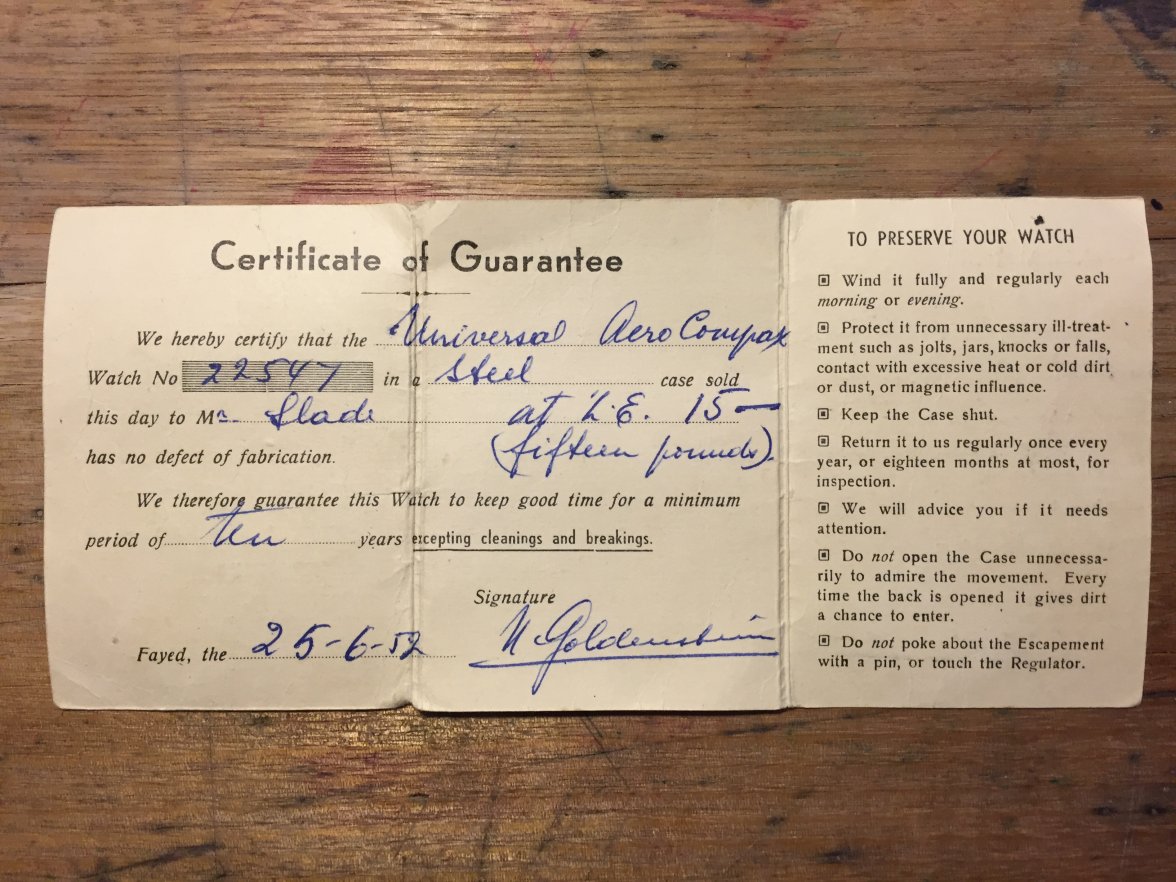 Universal Aero-compax guarantee.JPG