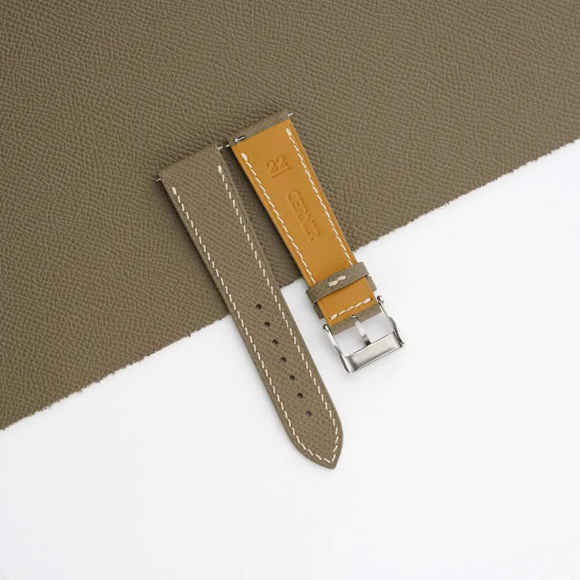 Taupe Epsom Leather Slim Watch Strap3.webp