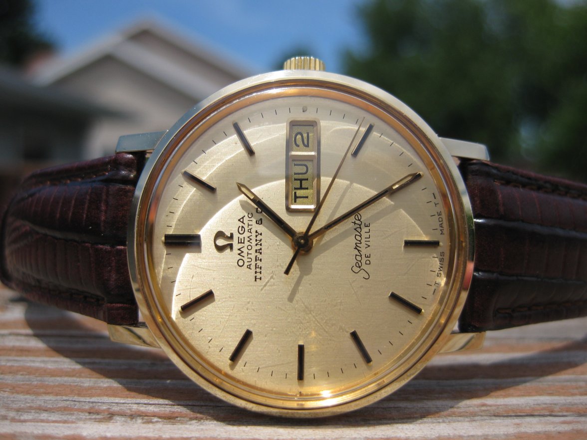 SOLD - Vintage Omega Seamaster Deville Tiffany & Co. Dial Day/Date 14K ...