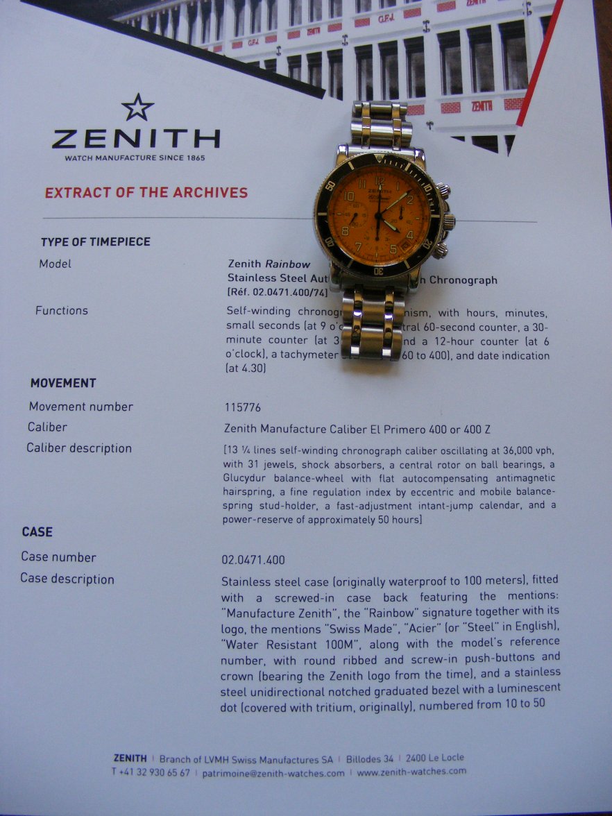 Zenith Mango WITHDRAWN - Zenith El Primero Rainbow 02.471.400