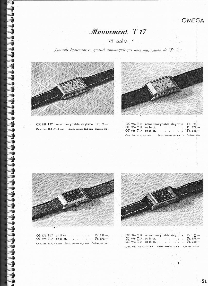 Omega French Actual Catalog Page Date Unknown with Caliber T17 Movements.jpg