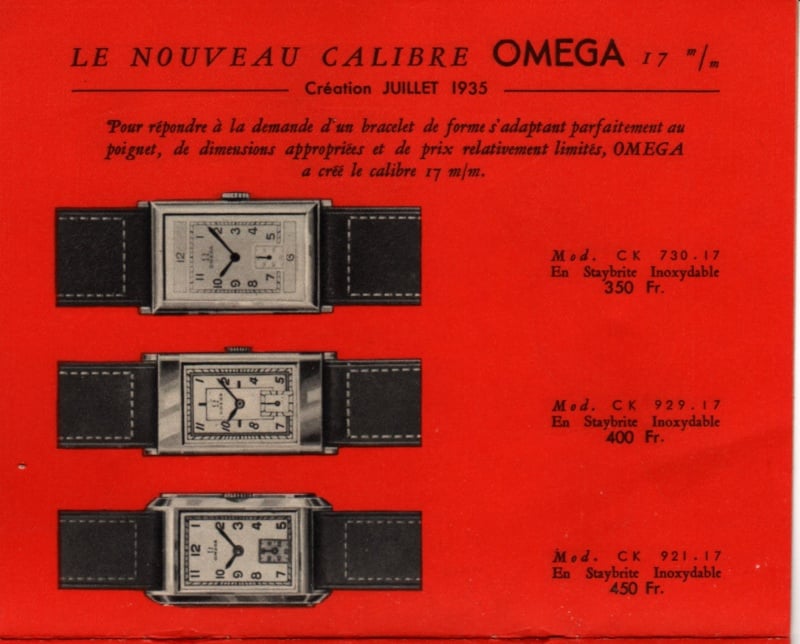 Omega French Catalog Ad Dated 1935 with Caliber T17 Movements.jpg