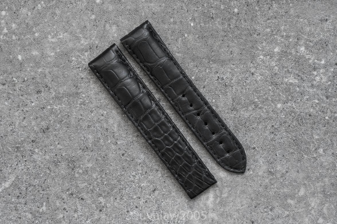 SOLD - Omega OEM 20mm Matte Black Alligator Leather Deployant Strap 98000278, Like New, Unworn 