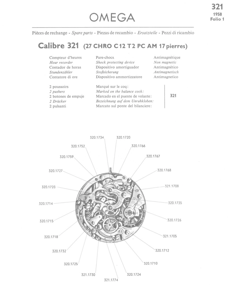 Omega Movement drawings (321, 861, etc 