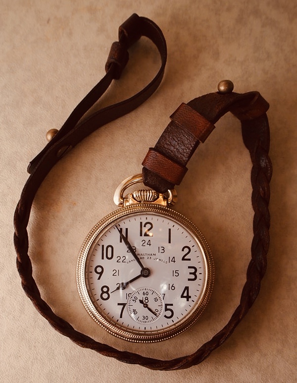 Leather pocket watch online lanyard